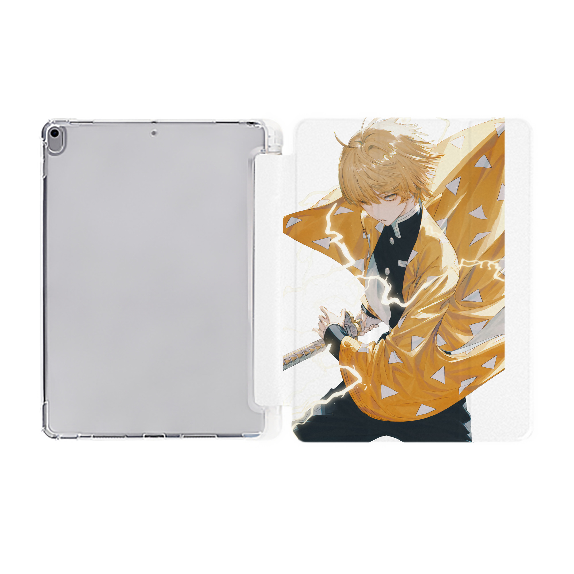 （画像用） 鬼滅の刃（きめつのやいば）我妻 善逸／あがつま ぜんいつ Agatsuma Zenitsu IPad ケース ペン収納付き 三つ折りスタンド PUレザー×シリコン 対応機種9.5/10.5/10.9インチ